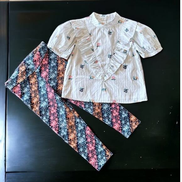 Janie and Jack Floral Ruffle Top and Floral Ponte Pant Set, Size 3T, Ivory, Mult - Picture 1 of 9